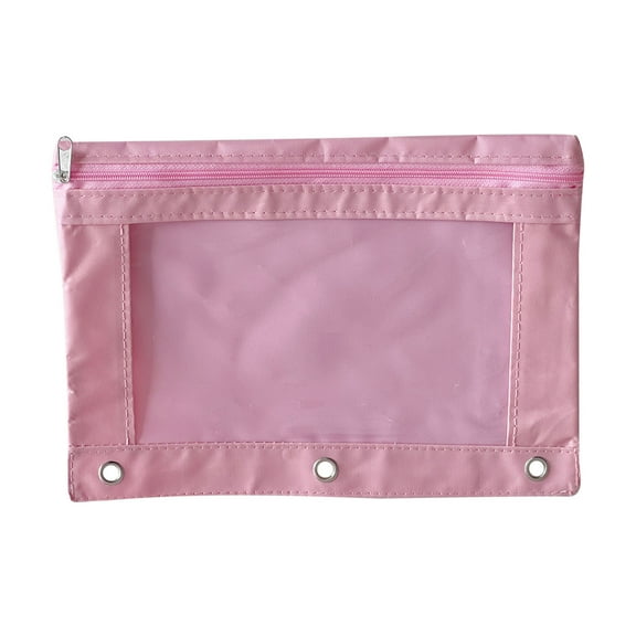 JeashCHAT Pencil Pouch for 3 Ring Binder, Binder Pencil Pouch with Zipper, Big Capacity Pencil Case, Pencil Bag with 3 Reinforced Grommets, Stationery Storage Bag Office Supplies, Pink