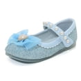 thumbnail image 7 of Viluyesy Girls Princess Dress Shoes - Toddler Bow Pearl Rhinestone Flats Soft Sole Ballet Slip-On Wedding Party Stage Performance School Uniform (2.5-11.5 Years) Blue Size 1 M, 7 of 7