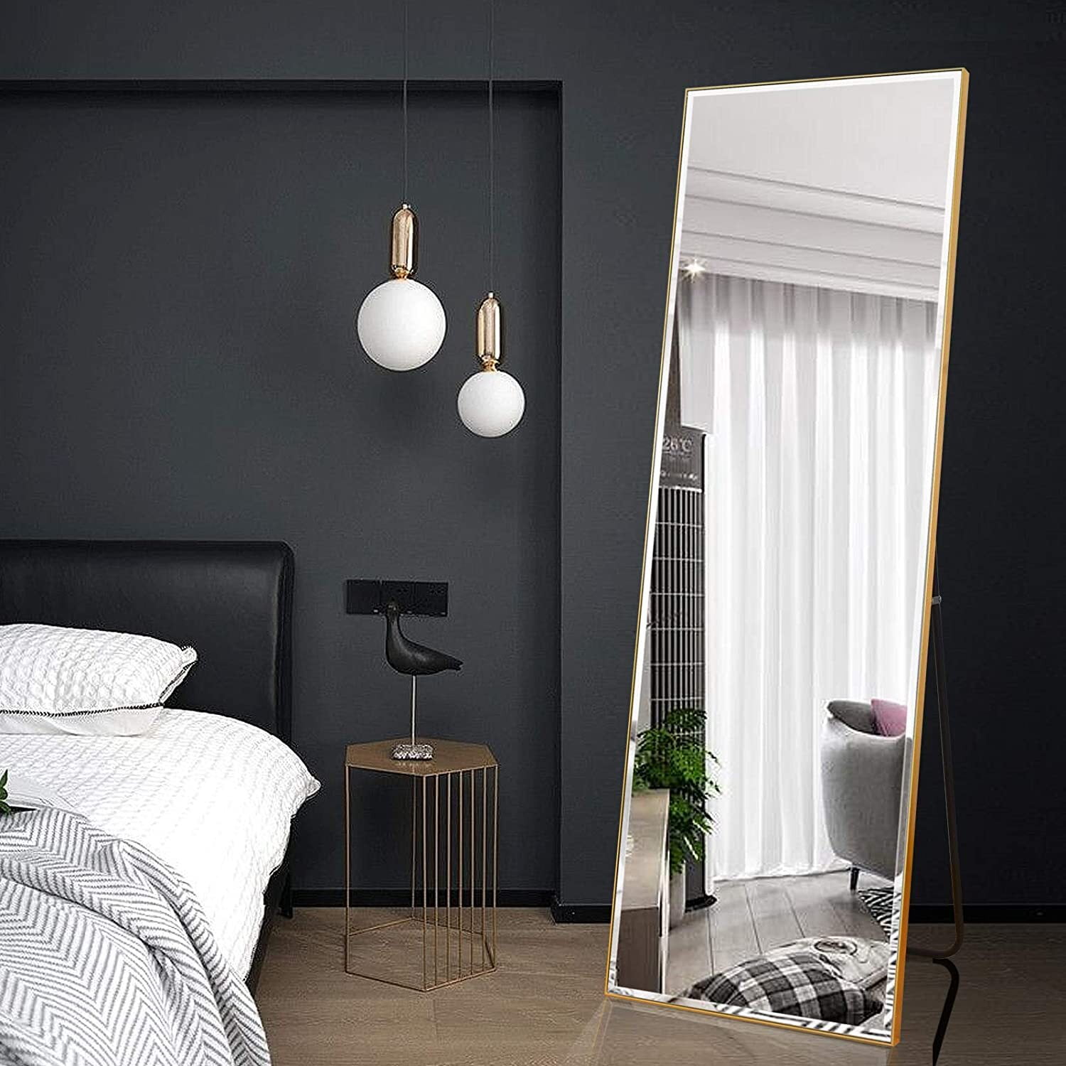 BEAUTYPEAK Full Length Mirror 60" x 20" Large Rectangle Floor Mirrors Standing Hanging or