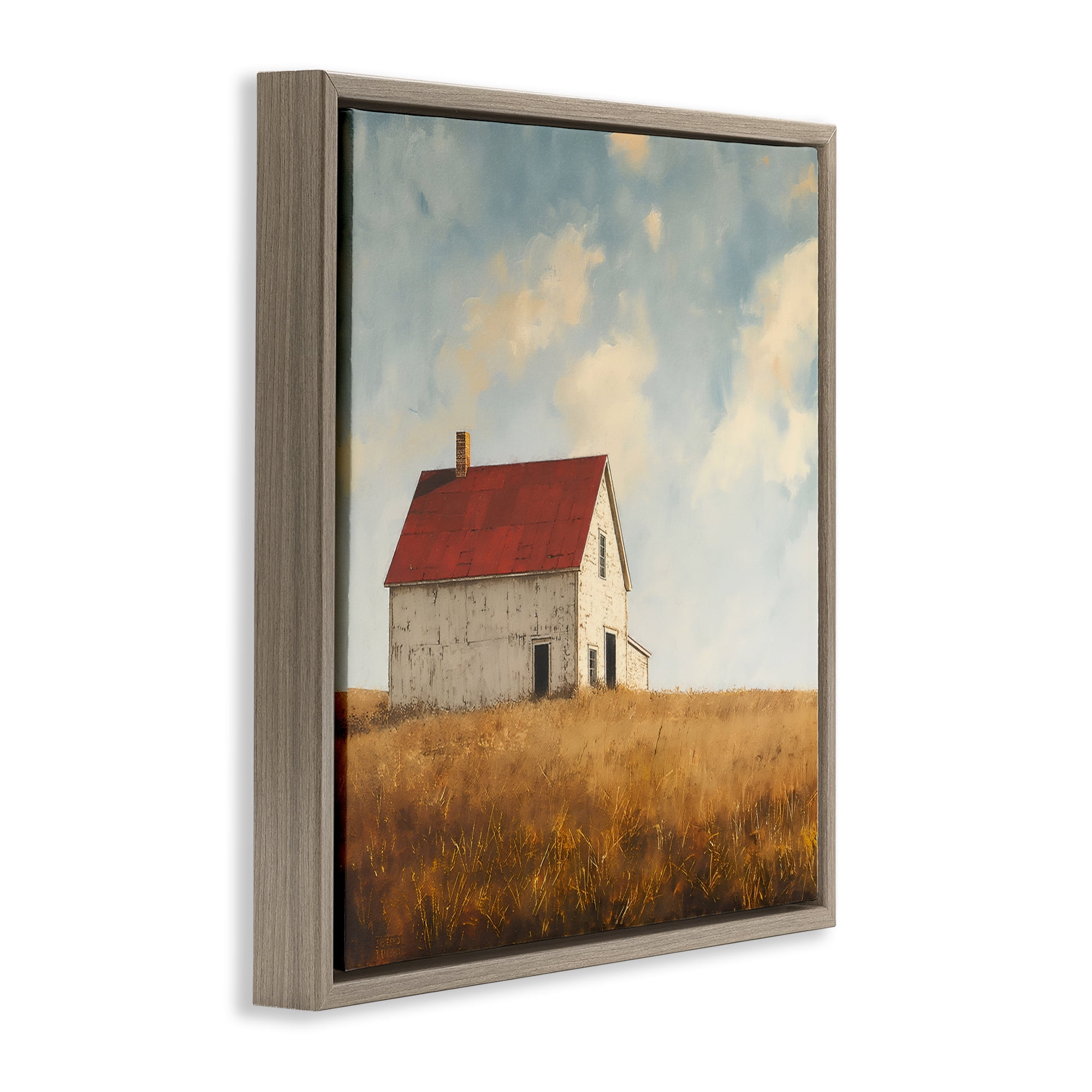 Stupell Industries Barren Farmland Barn Landscape & Nature Painting Brown Floater Framed Canvas Art Print Wall Art, 18 x 18