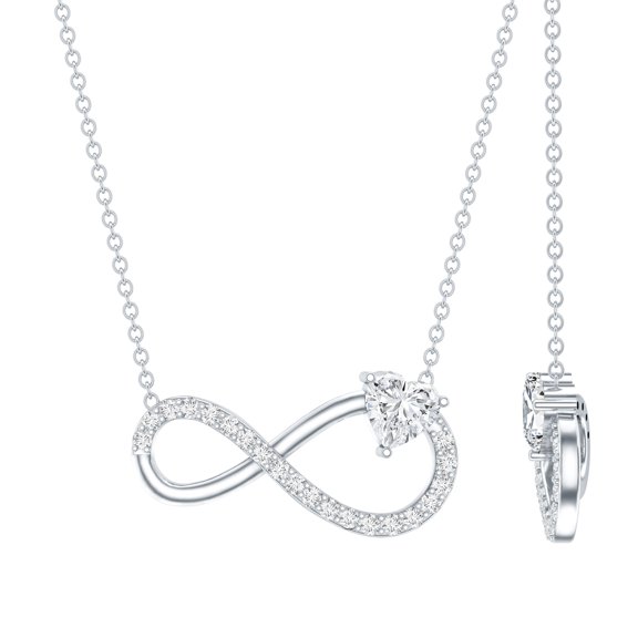 Rosec Jewels - Lab Diamond Infinity Necklace with Heart (5 mm, 1/2 Ct, EF-VS Grade)- Gift for Valentines Day, 925 Sterling Silver