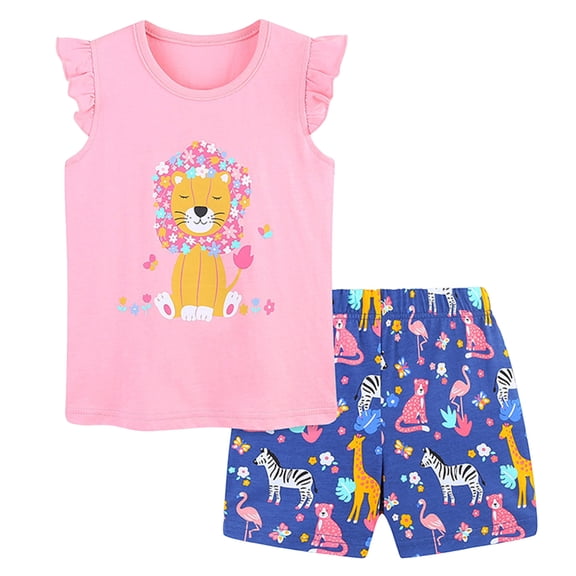 kpoplk Toddler Baby Girl Clothes 12M-5T Girls Spring Summer Outfit, Sleeveless Ruffle Bowknot Top   Floral Short 2 Piece Set Size 2-3 Years,Pink