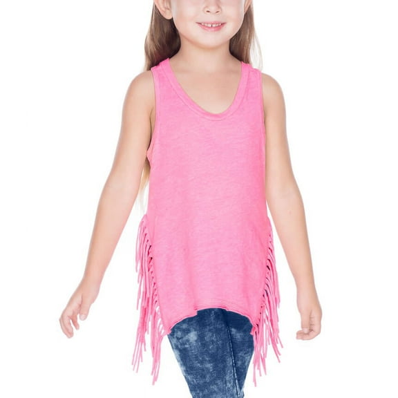 Kavio! Girls 3-6X Sheer Jersey Asymmetrical Side Fringe Tank Pink Flash 4
