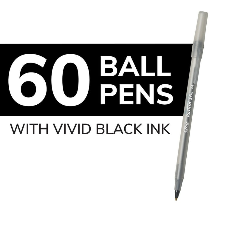 Round Stic Xtra Life Ballpoint Pen Value Pack, Stick, Medium 1 mm, Black Ink, Translucent Frost Barrel, 60/Box Round Stic Xtra Life Ballpoint Pen Value Pack, Stick, Medium 1 mm, Black Ink, Translucent Frost Barrel, 60/Box