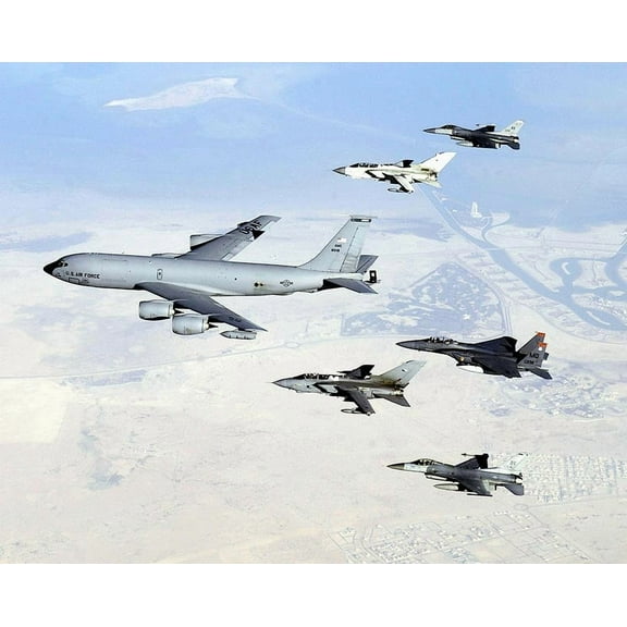 KC-135 Stratotanker & Aircraft Formation Style - 1 - 12x18 Inch Laminated Aviation Poster - Stunning Detail and Bold Colors