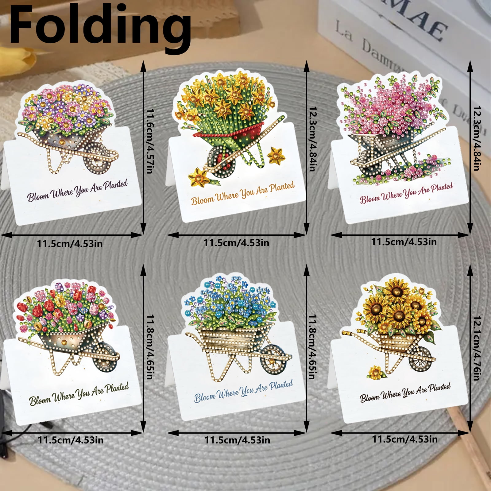 FLOPESN 6Pcs DIY Diamond Art Greeting Cards Set, Spring Flower 3D Folding Thank You Card For Birthday Holiday Blessing Gift(included envelopes)