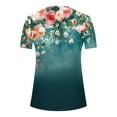 thumbnail image 4 of Fmbrln Womens Plus Size Summer Fashion Floral Print Tops Casual Short Sleeve Button V Neck Pleated T-shirts Comfy Loose Blouse Green L, 4 of 5