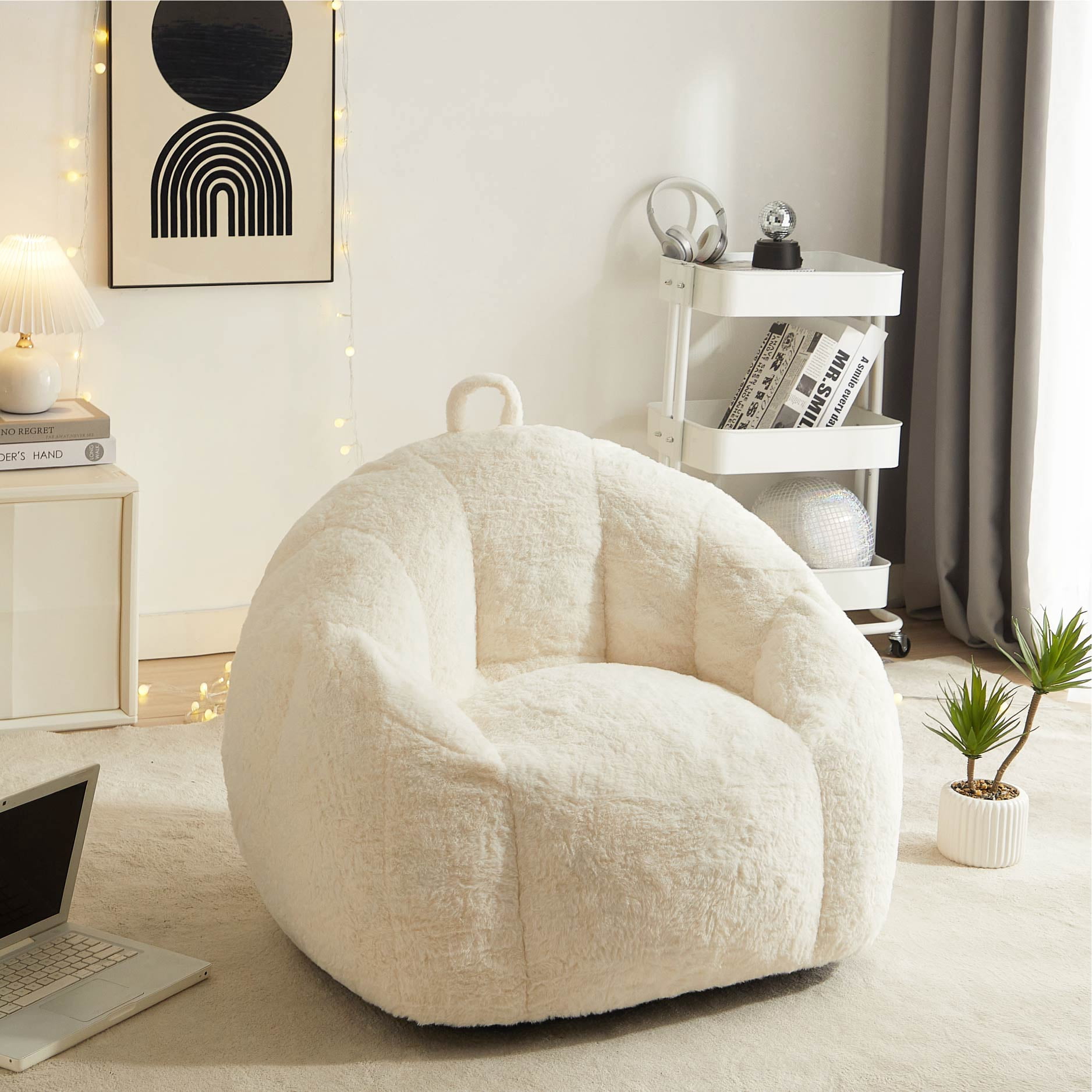 Urban Shop Faux Rabbit Fur Foam Lounge Chair, Ivory