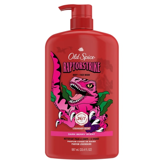 Old Spice Cleansing Body Wash for Men, 24/7 Shower Clean with Lasting Scent, 2 in 1 Face and Body Wash, Rich Lather, Raptorstrike, Dark Berry Scent, 33.4 fl oz
