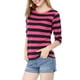 thumbnail image 5 of Camiseta básica de ajuste slim con cuello redondo y mangas de codo para mujeres INSPIRE CHIC, estampada, color rojo y negro, 5 of 8