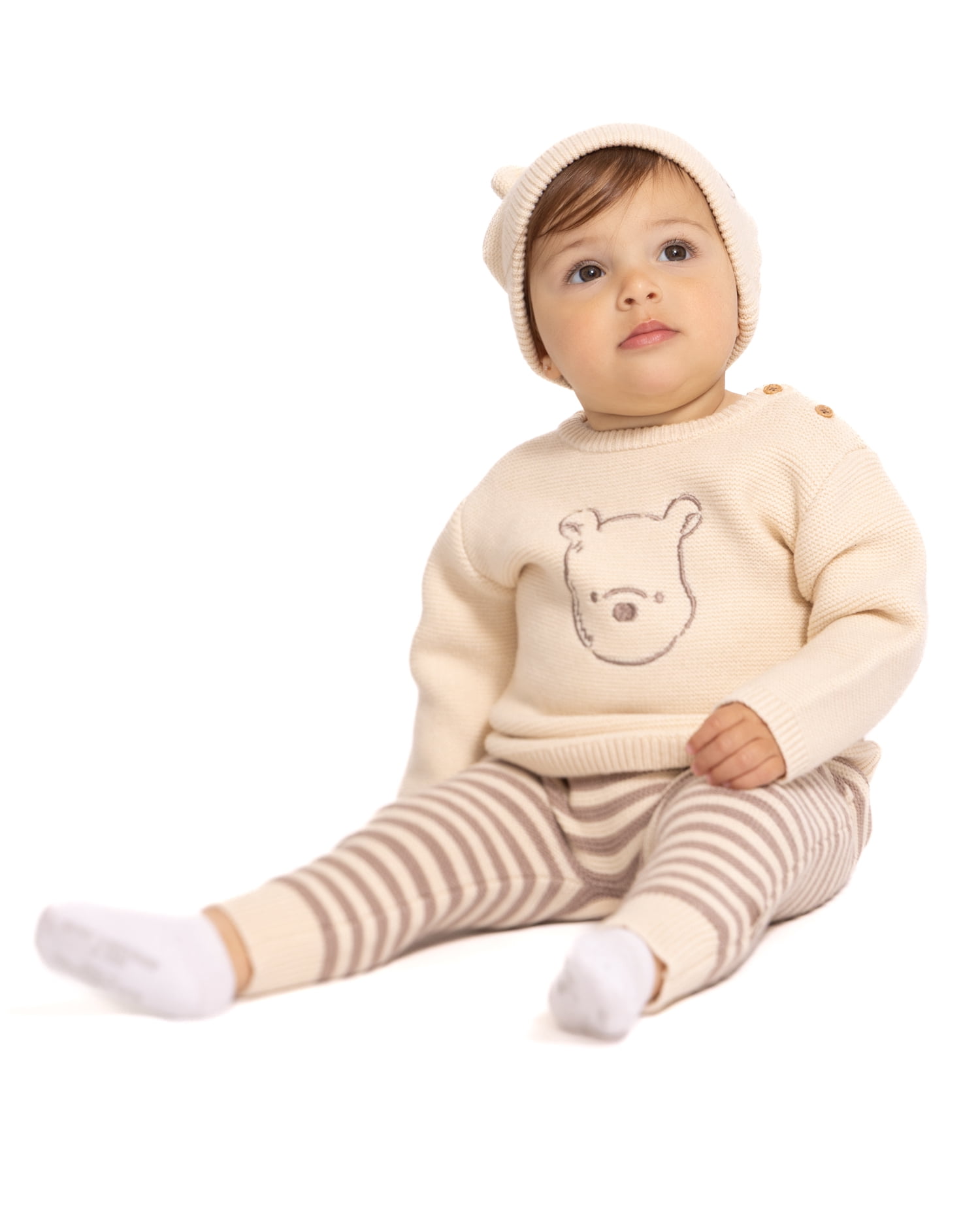 Disney Baby Wishes + Dreams Winnie the Pooh Crewneck Sweater, Pants and Hat Set, 3 Piece, Sizes 0/3M-18M