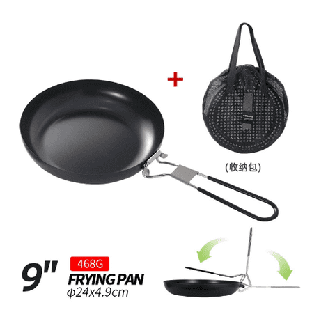 9 in / 22.9 cm Nonstick Camp Fry Pan with Collapsible Handle & Storage Bag, Lightweight Iron Frypan for Outdoor Camping, Backpacking, Grilling, BBQ, Even Heating