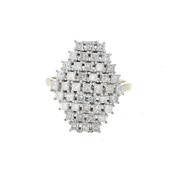 14K Gold Diamond Statement Ring Princess Cut Diamonds Extra Wide Honey Comb Desing Cocktail Ring 1.35ctw 19mm Wide