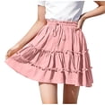 thumbnail image 2 of CBASIHI Girls Ruffle Tiered Cotton Skirt​s- Elastic Drawstring Waist Summer Casual Flowy A-Line Kids Pleatd Mini Skirts Pink Size 5-16 Years, 2 of 7