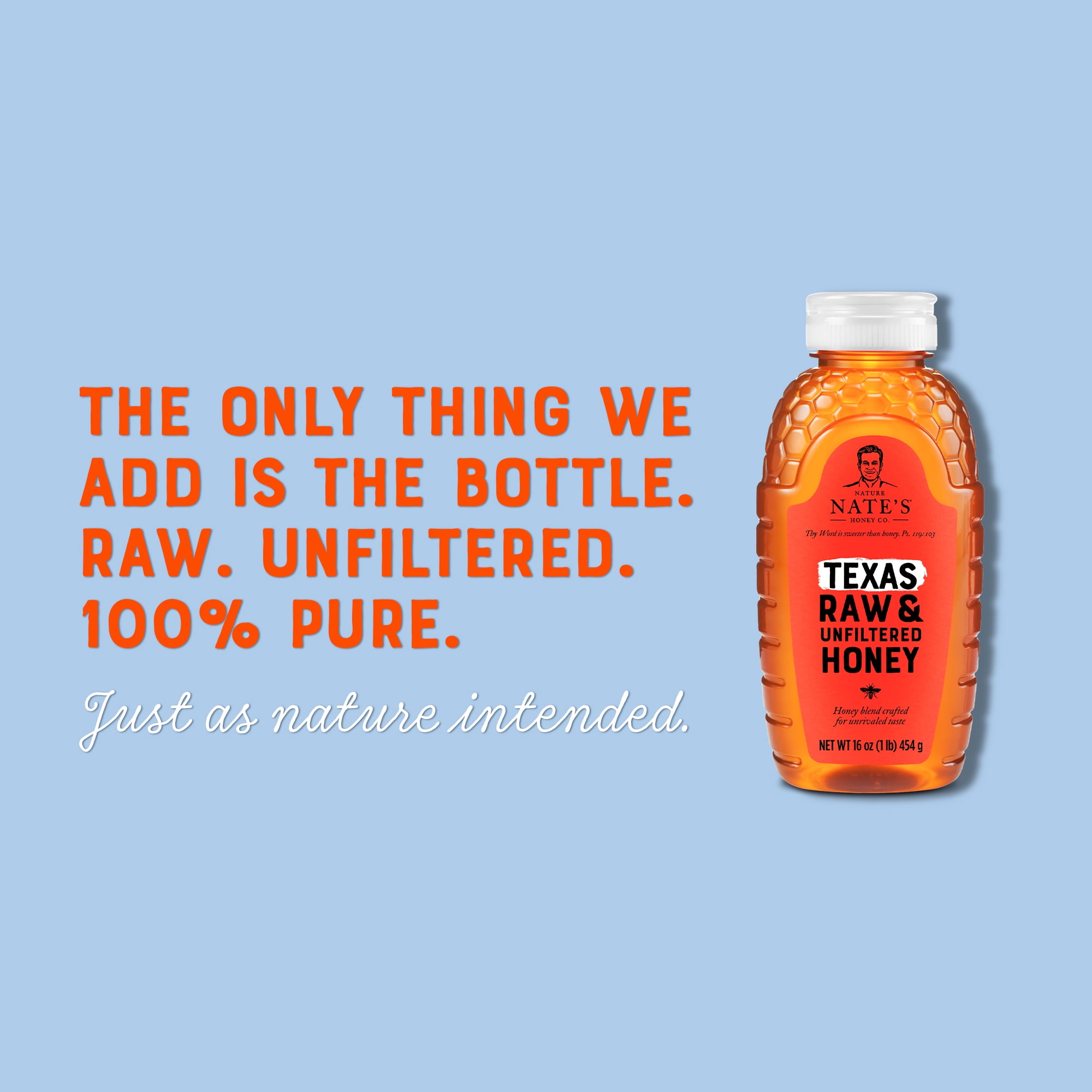 (2 pack) Nate's Texas Honey: 100% Pure, Raw and Unfiltered Honey - 16 fl oz Bottle