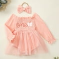 thumbnail image 5 of GYRATEDREAM Infant Baby Girls Spring Fall Outfit Toddler Long Sleeve Embroidery Romper Princess Tulle Tutu Dress + Headband 2PCS Birthday Clothes Pink for 9-18M, 5 of 8