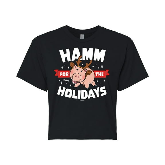 Toy Story - Hamm For The Holidays - Juniors Cropped Cotton Blend T-Shirt
