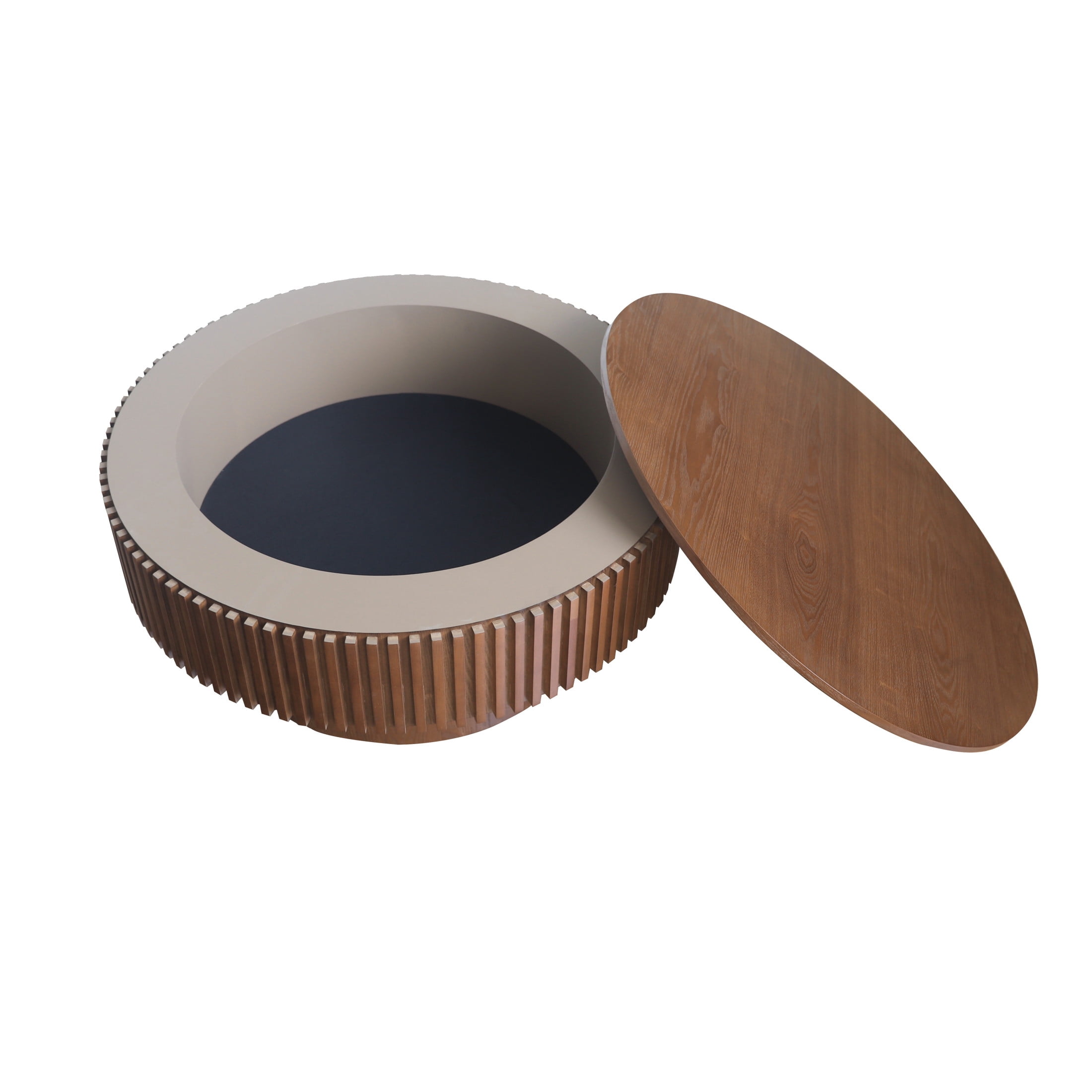 Noble House Leigh 31.5'' Round Modern Coffee Table with Hidden Storage, Solid Wood Veneer, Accent Tea Table, Walnut