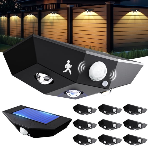 Smartdany 12 Pack Solar Fence Lights Motion Sensor 60 Lumens Waterproof White