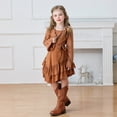 thumbnail image 6 of EnJoCho Girls Boho Cow-girl Dress Long Sleeve Rufle Swing Knee Length Summer Casual Western Style Irregular He𝗆 Tunic, 6 of 7