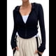 thumbnail image 2 of Chaqueta Corta Ligera con Capucha, Cremallera y Cordón de Larga para Mujer Negro S, 2 of 10