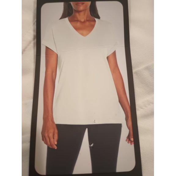 Banana Republic Women V-neck Roll Sleeve Tee Shirt Size: L, Color: Cream (Whisper White)