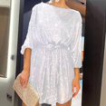 thumbnail image 3 of Manxivoo White Dress Fashion Women's Sequin Lace Up Long Sleeve Short Dress Party Dress Sequin Dress White XL, 3 of 6