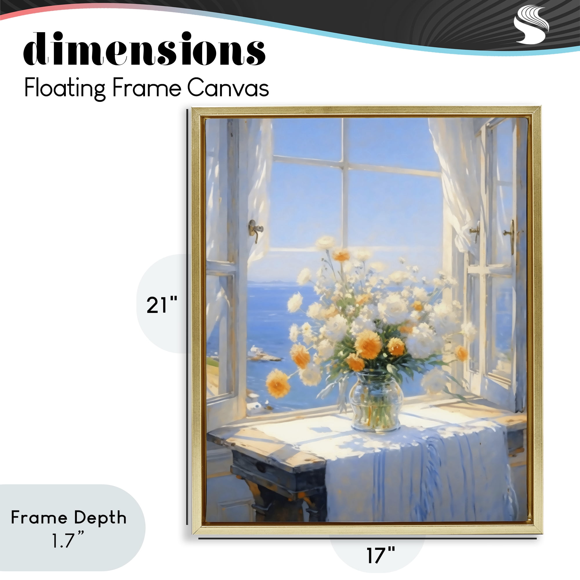 Stupell Industries Floral Window View of Sea Gold Framed Floater Canvas Wall Art, design by Creative Studio