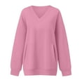 thumbnail image 2 of ManxiVoo Relaxed Fit V Neck Side Pocket Sweatshirt for Women Autumn Casual Soft Lounge Wear M Size Pink, 2 of 2