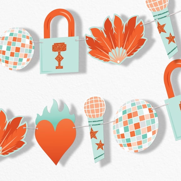 Big Dot of Happiness The Life of a Party Garland Banner, Orange & Green Showgirl Era Birthday or Bachelorette Party Decorations Banner Backdrop, 30 Feet of Cord, 15 Double-Sided Pieces