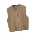 thumbnail image 4 of Milageto Knit Cardigan Vest for Women Button Knitted Vest for Commuting Home Shopping Khaki, 4 of 8