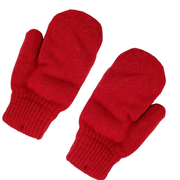 comerut 1 Pair Korean Style Double-layer Thickened Solid Color Women Mittens Winter Warm Knitting Plush Gloves