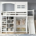 thumbnail image 3 of Euroco Wood Twin Size Loft Bed with Bookcase and Wardrobe, House Bed with LED Light and Slide, White, 3 of 12