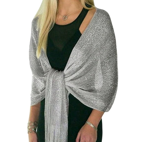Silver Glittering Shoulder Wrap For Evening Dresses Women Festival Stole Bridal Wedding Party Formal Wear Shawl Wrap