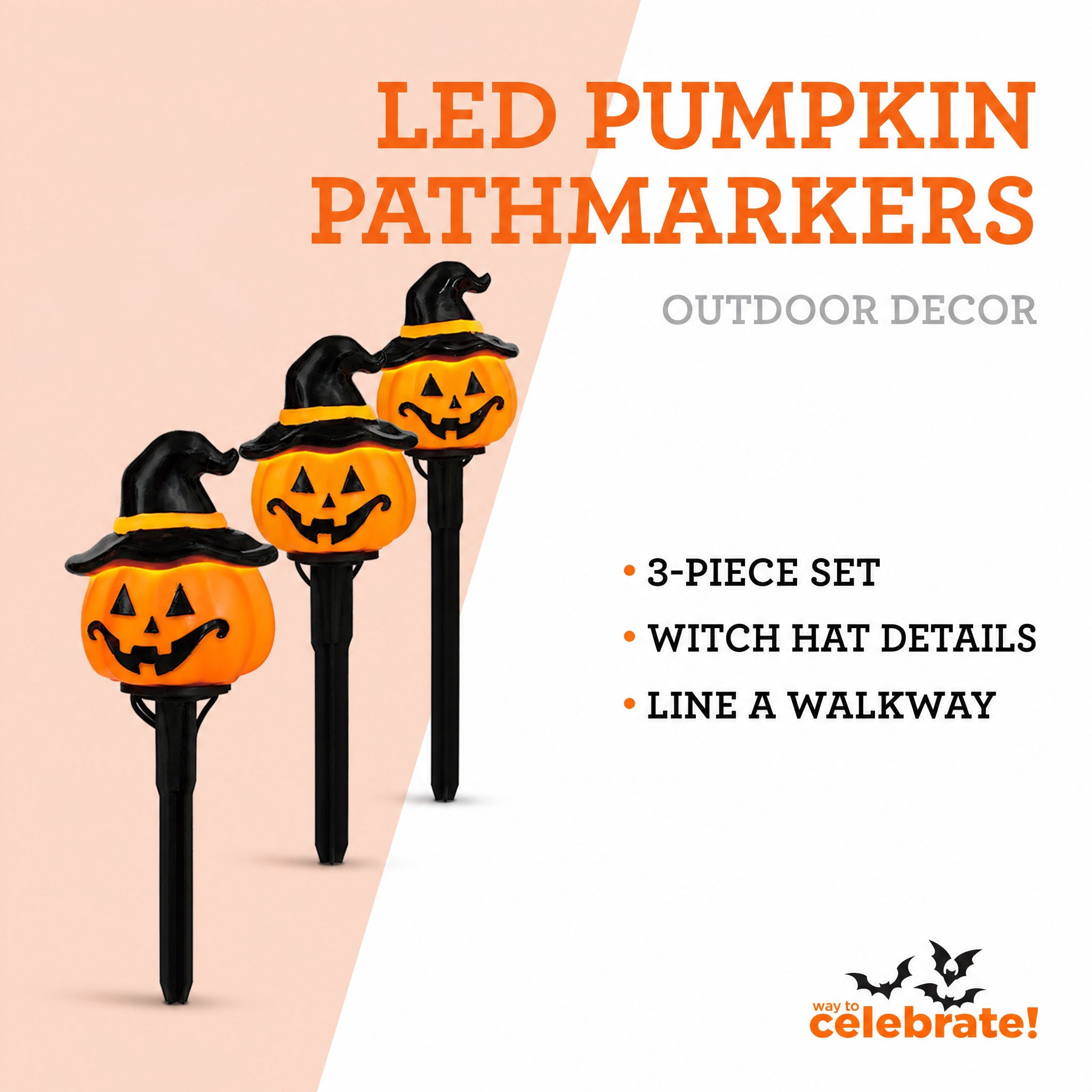 Outdoor LED Pumpkin Pathmarkers, 3', 3 Pieces, Halloween by Way To Celebrate