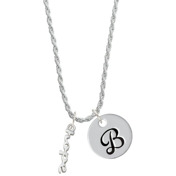 Delight Jewelry Silvertone Small hope Script Silvertone Script Initial Disc - B - Charm Necklace, 20" 3"