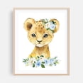thumbnail image 2 of Lion, Jungle Animals, Safari Animals, Blue Flowers, Boy Nursery - Illustration Animal Watercolor Floral Wildlife Flowers Whimsical Unframed Wall Art Print 36 x 48 inches, 2 of 13