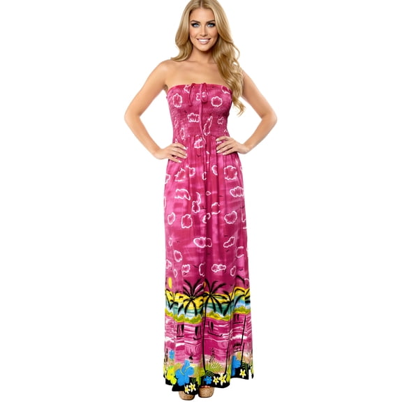 HAPPY BAY Women's Beach Summer Halter Neck Tube Top Maxi Evening Dress Strapless Dresses for Women One Size Candy, Palm Tree