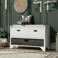 thumbnail image 2 of 32''W Storage Bench with Removable Rattan Basket and 2 Drawers, Narrow Shoe Bench with Removable Seat Cushion, Wooden Entryway Bench with Rubber Foot Pads for Hallway, Living Room, 2 of 7