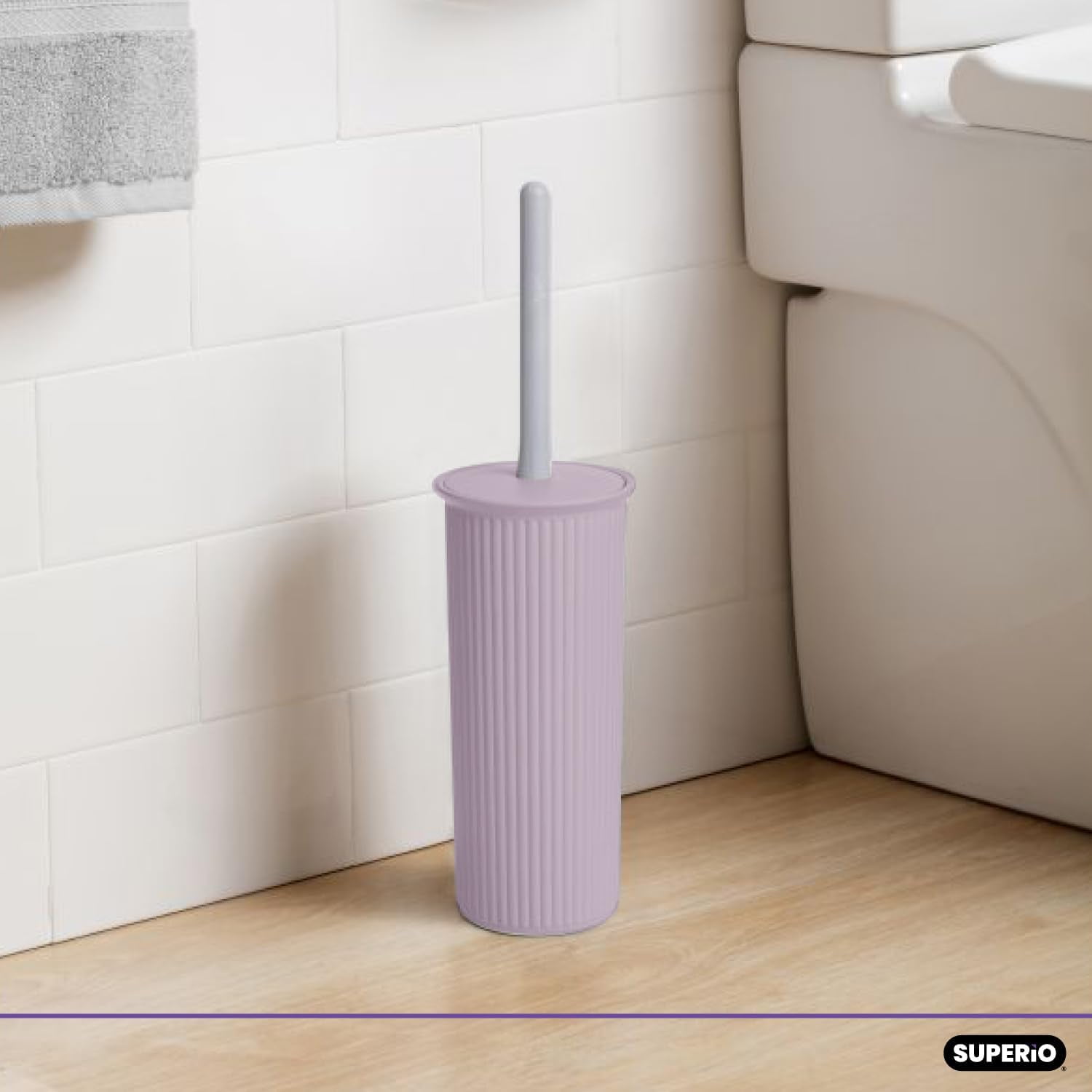 Superio Plastic Toilet Bowl Cleaning Brush and Holder Set (Pack of 2)- 15"H x 6"W x 5"D, Bathroom Scrubbing Brush, Lilac