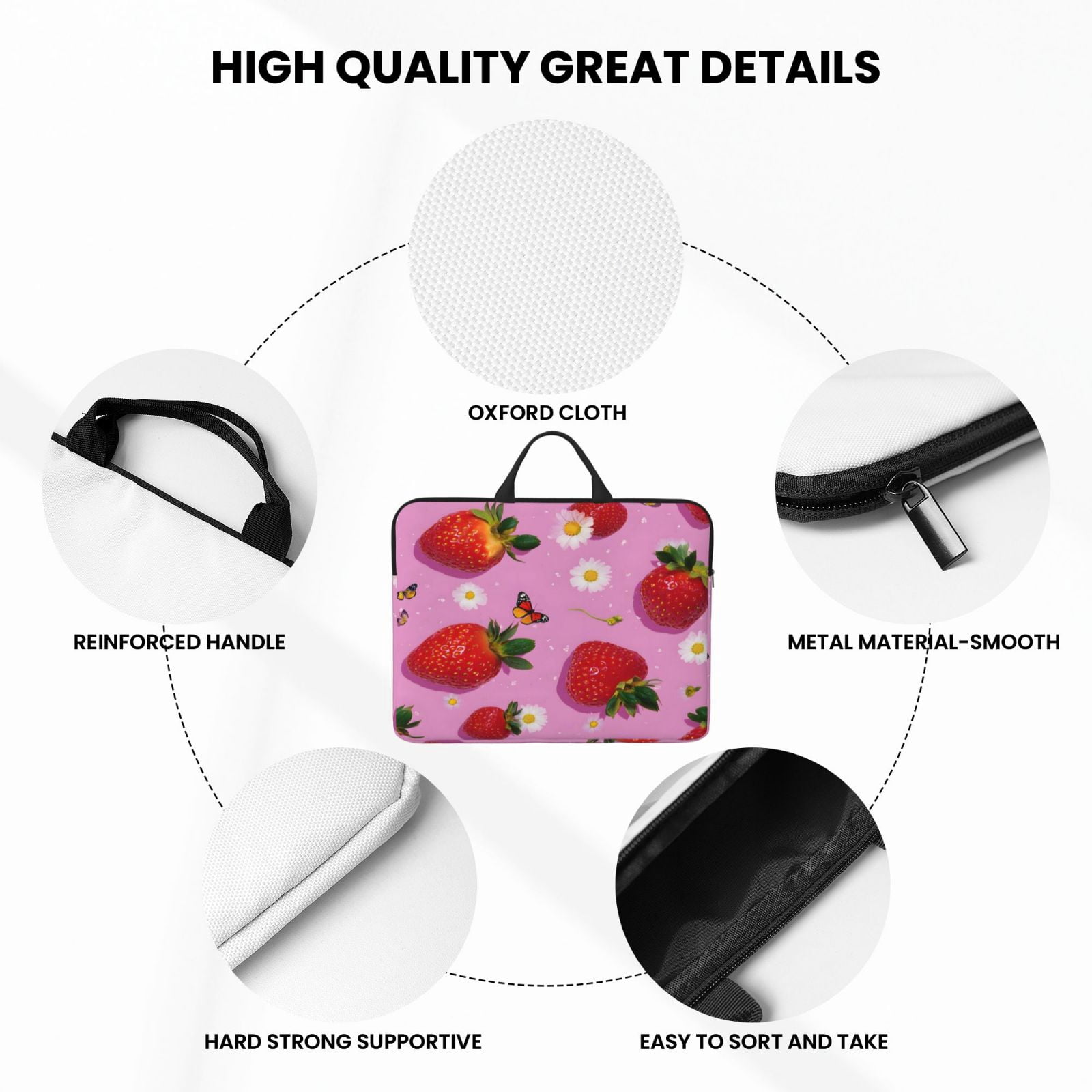 Laptop Sleeve Bag For Women Men 14inch Waterproof Durable Protective Computer Carrying Cover Handle Laptop Case Bag Fresh Strawberrie
