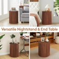 thumbnail image 4 of Round Fluted Side Table, 17.7" Mid-Century Modern End Tables, Wooden Bedside Table Round Nightstand Small Circle Sofa Accent Table for Living Room, Bedroom Home (Walnut), 4 of 8