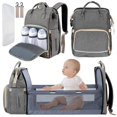 thumbnail image 1 of Mochila grande para pañales, cama de bebé de viaje fordable con estación de cambio, bolsa de bebé portátil impermeable multifuncional, cuna portátil para cama de bebé, gris Fokelyi HQ-369, 1 of 1