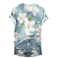thumbnail image 5 of jtjvou Women's Going out Tops for Teen Floral Shirts Trendy Fashion Round Neck Tuinc Short Sleeve Tees Lady Casual Loose Summer Multicolor,L, 5 of 5
