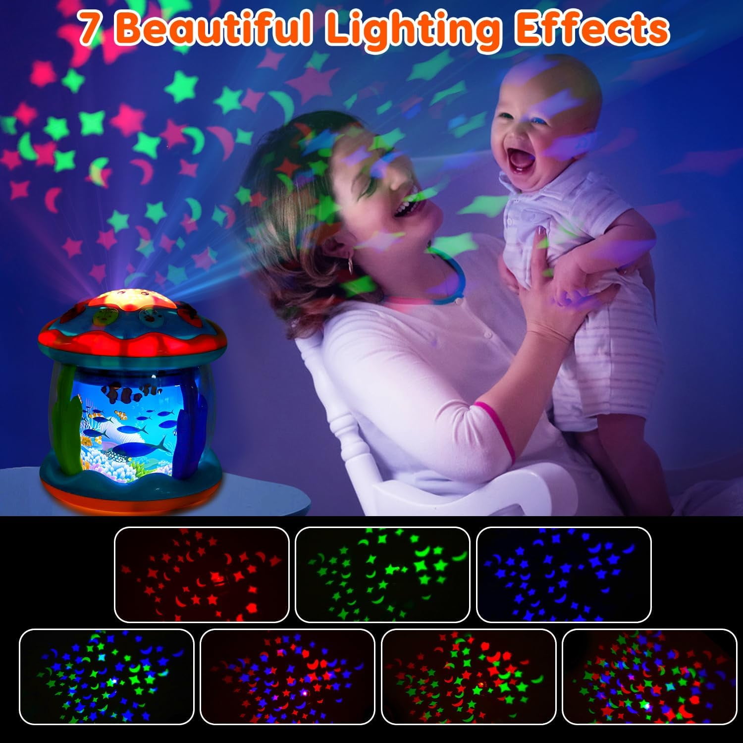 Ludolm Baby Toys 12M+ Musical Light Up Tummy Time Toy Ocean Rotating Projector for Infant 12-18 Month Baby Learning Crawling Birthday for 1 2 3 Year Old Boys Girls
