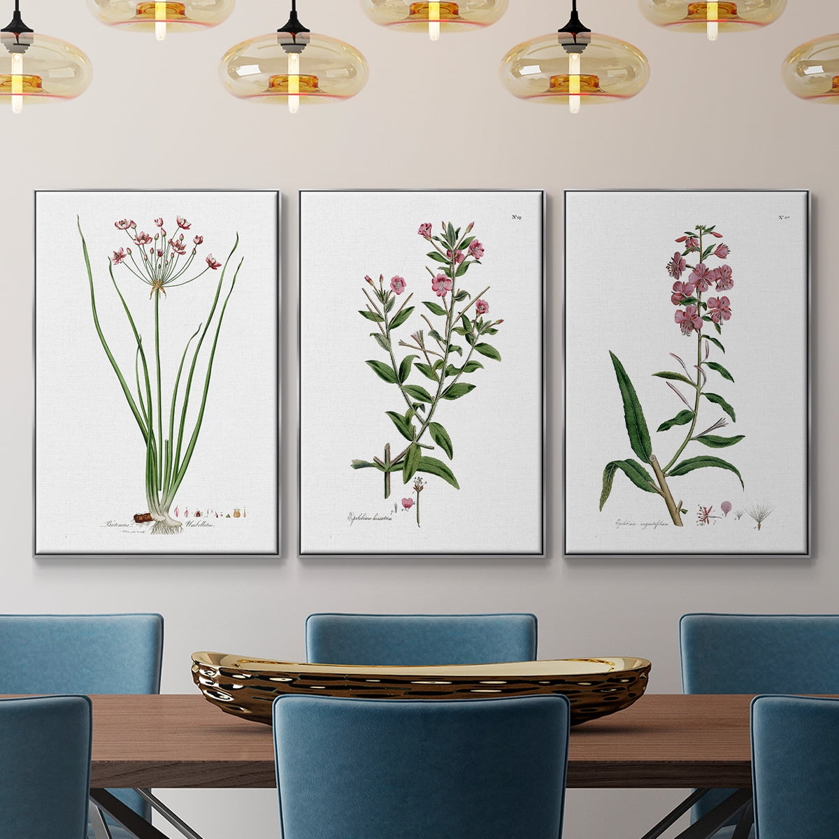 Rose Botanical I - Framed Premium Gallery Wrapped Canvas L Frame 3 Piece Set - Ready to Hang