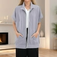 thumbnail image 2 of Women's Lapel Zip Thread Pocket Sleeveless Oversized Cardigan Sweatshirt Casual Comfortable Lightweight Fashion Outerwear, 2 of 2