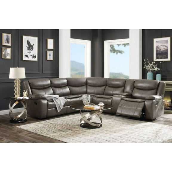 Sectional Sofa (Motion), Taupe Leather-Aire Match