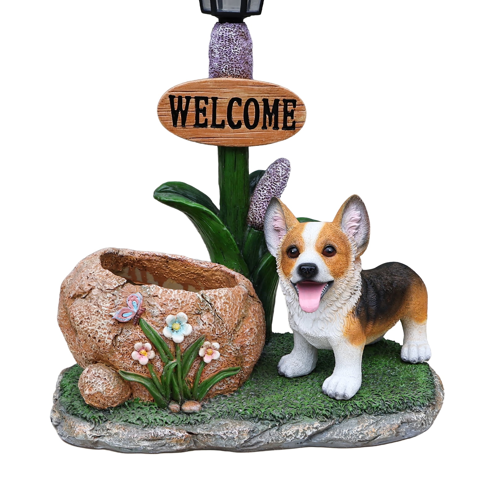 Corgi Dog Planter Garden Decor, Outdoor Statue with Built-In Planter, Weather-Resistant Resin for Yard, Patio, Lawn, Small Space, Brown
