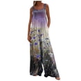 thumbnail image 2 of ICHUANYI Clearance Women's Printed Jumpsuit Casual Button Pocket Sleeveless Wide Leg Trousers(Purple, XL) ICHUANYI WER2023080903753, 2 of 6